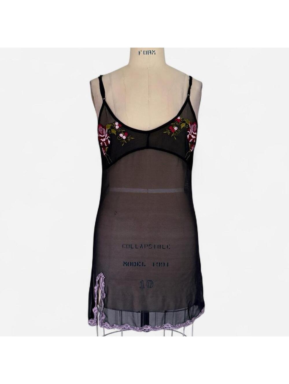 Nick And Sarah Black Mesh Floral Embroidered Slip Dress Size Large